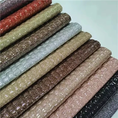 Vinyl Metallic Grade 3 Glitter Bestickt Gesteppte PVC PU Leder Stoff Für Taschen Schuhe Dekoration