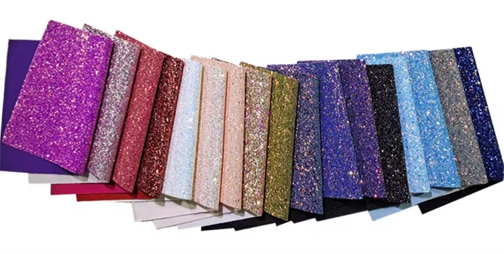 Sparkly Shiny Synthetic Vinyl PU Glitter Fabric Sheets Chunky Faux Leather For Shoes Bags Bow Crafts